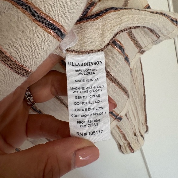 ULLA JOHNSON Liana Metallic Stripe Ruffle Balloon Blouse Sz 6 - Picture 10 of 11